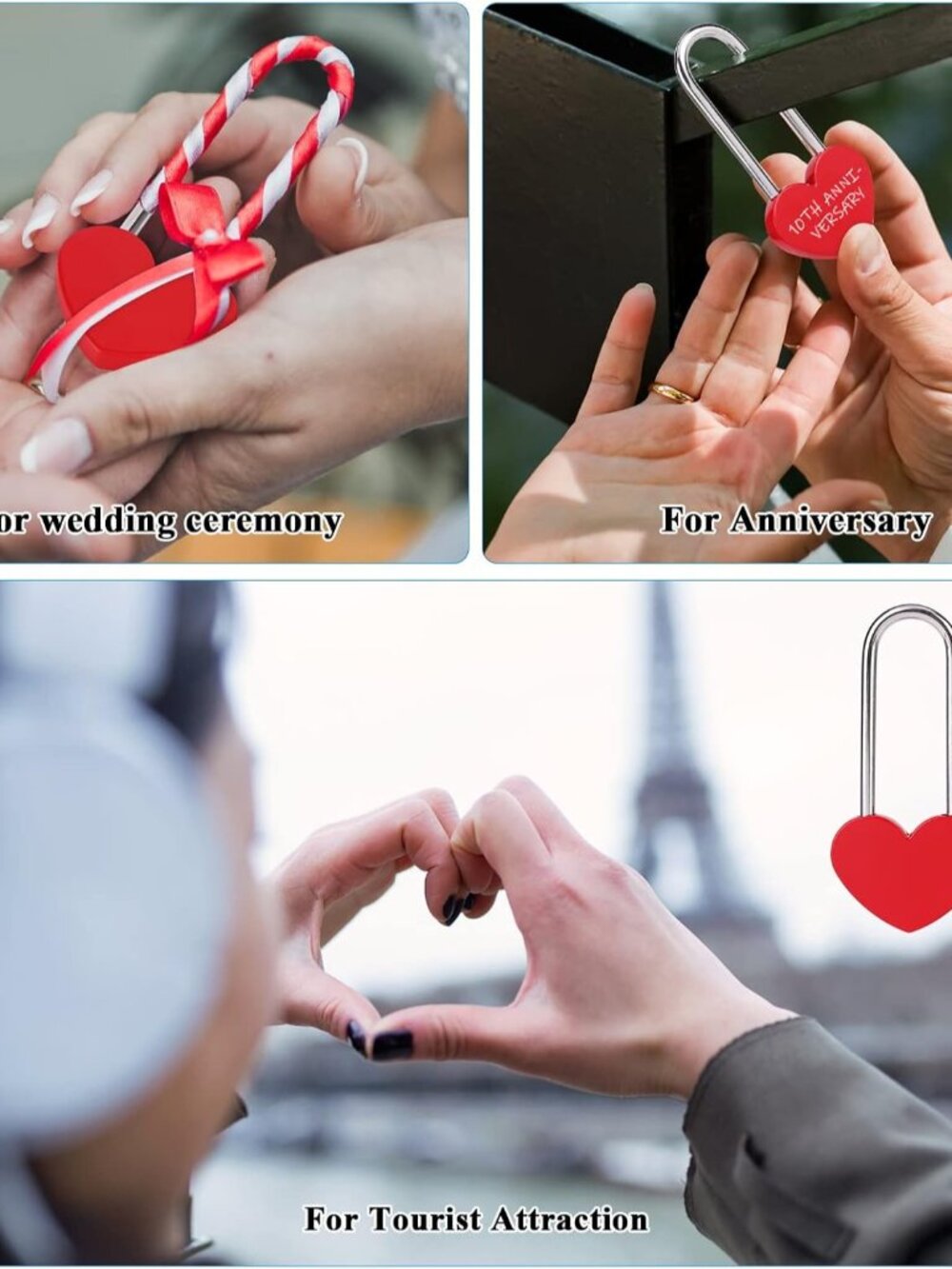 2PCS 3.5" 50mm Love Lock Heart Padlock,Red Single Heart Wish Lock for Lovers Wed - Picture 7 of 7